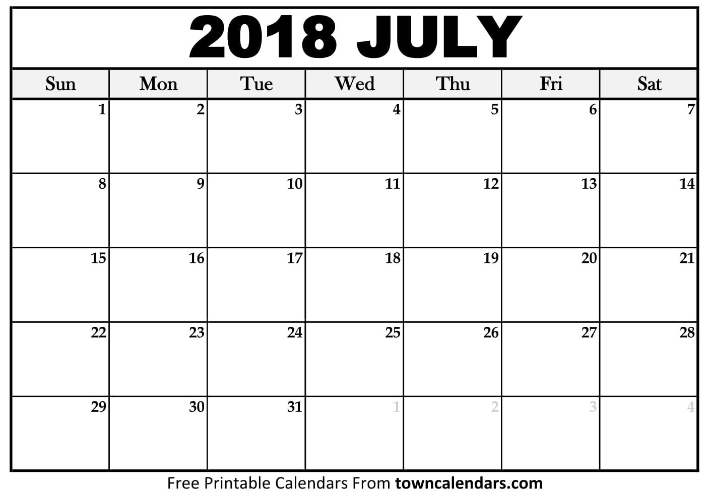 July 2018 Us Calendar