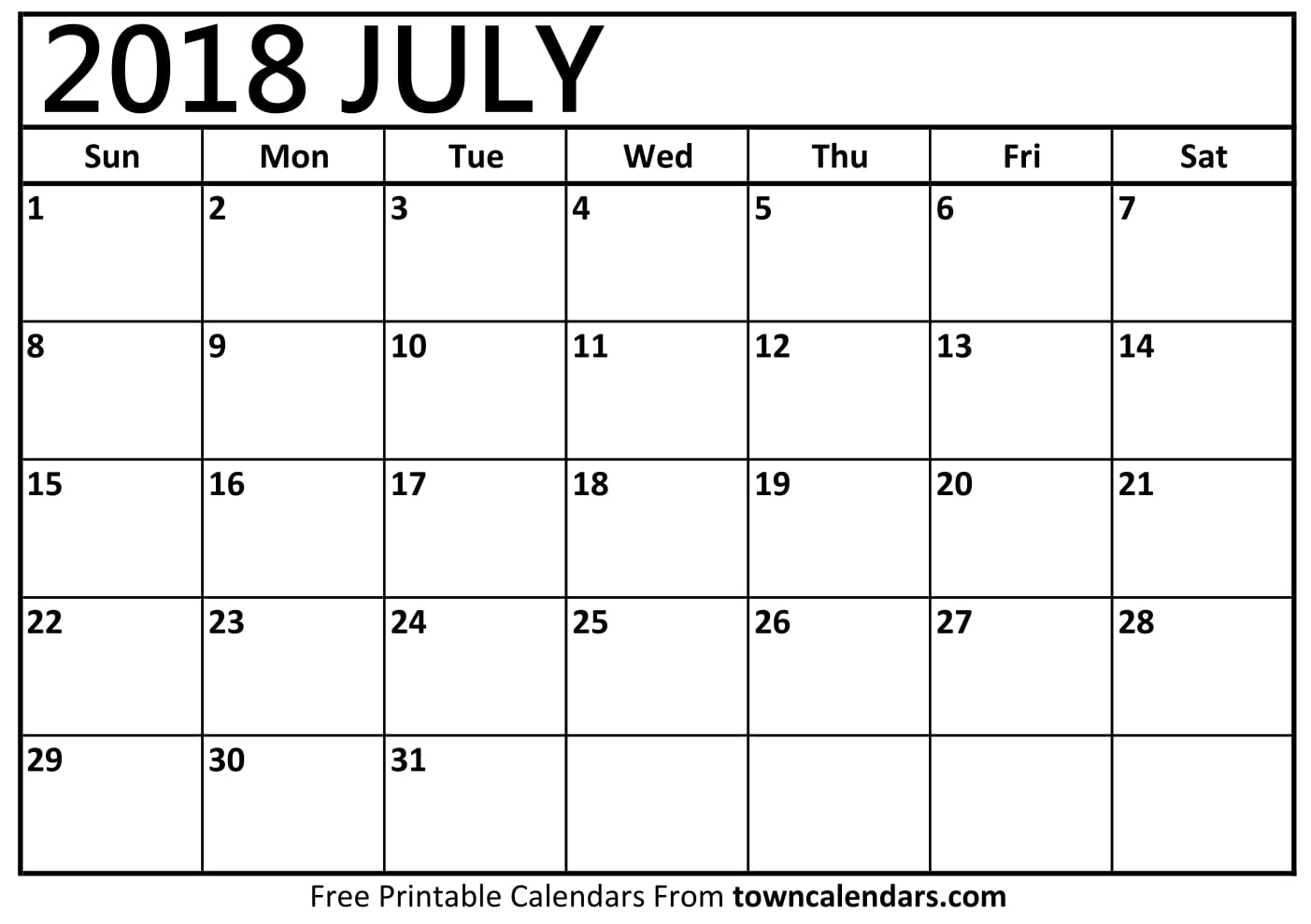 Printable July 2018 Calendar