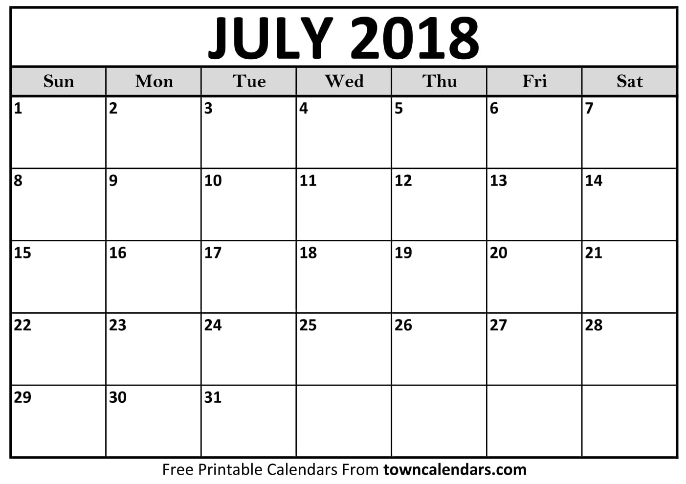 printable july 2018 calendar towncalendarscom