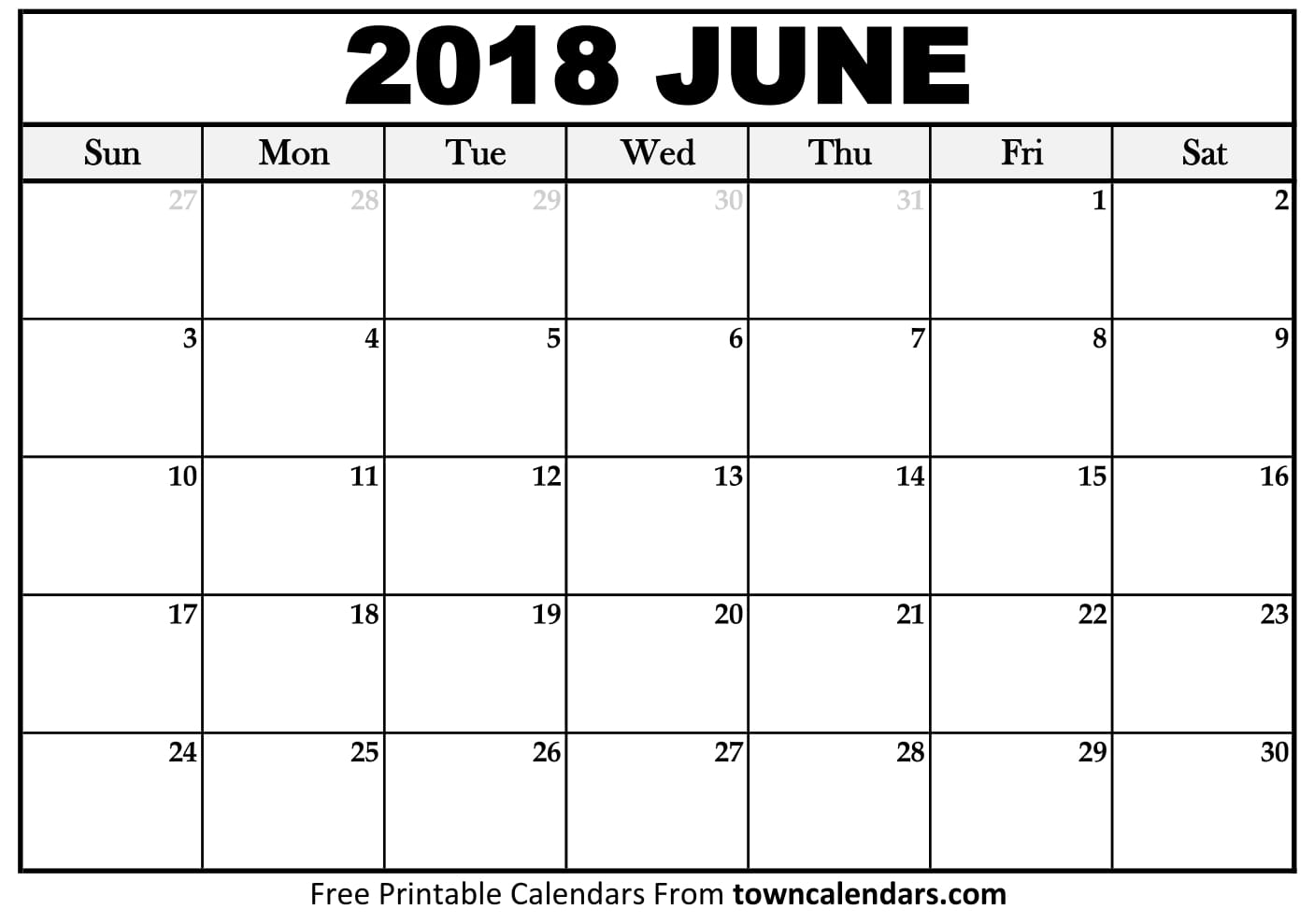 Printable June 2018 Calendar