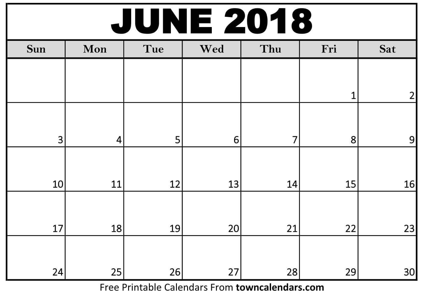 Printable June 2018 Calendar Towncalendars