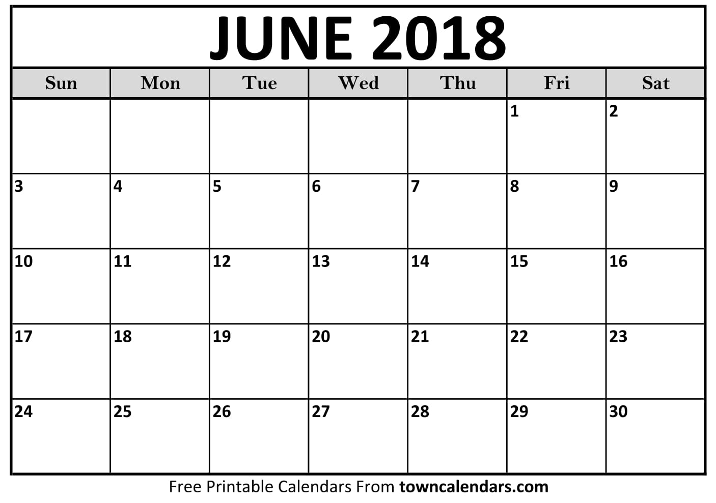 Printable June 2018 Calendar towncalendars com