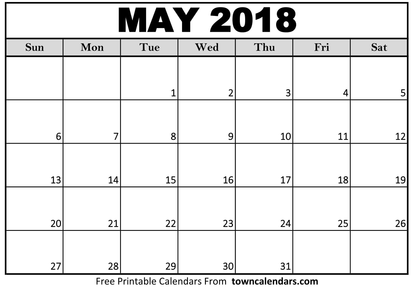 May 2018 Calendar