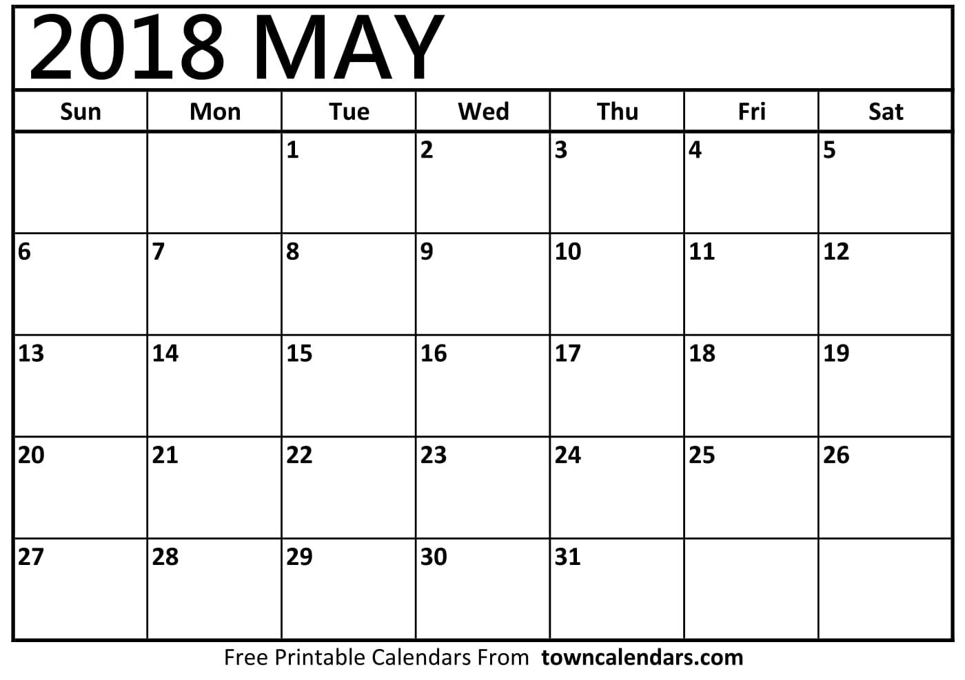 Printable May 2018 Calendar towncalendars com