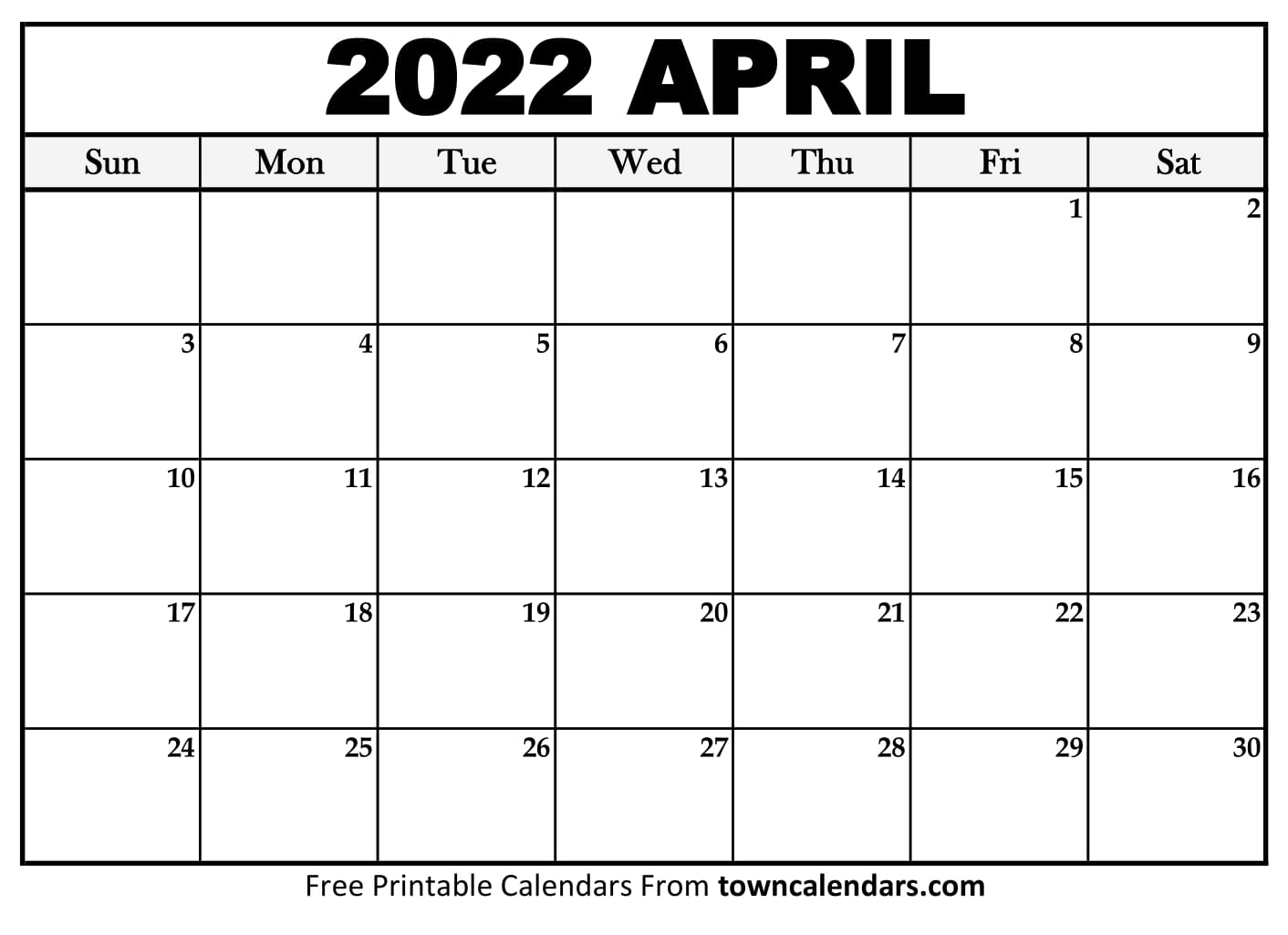 Printable April 2022 Calendar towncalendars com