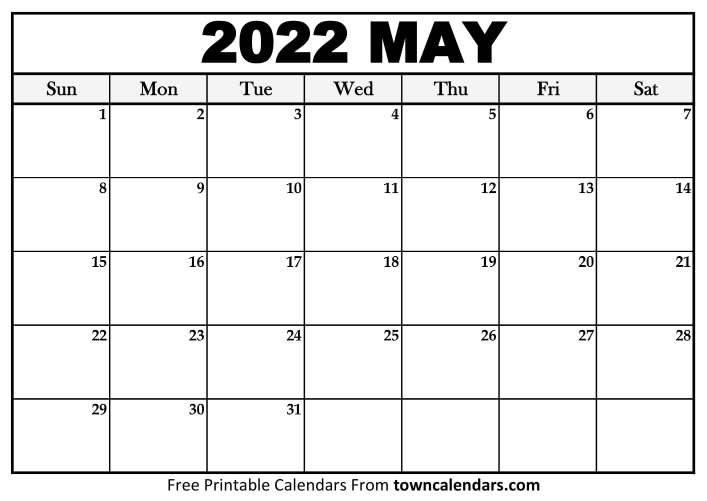 Printable May 2022 Calendar