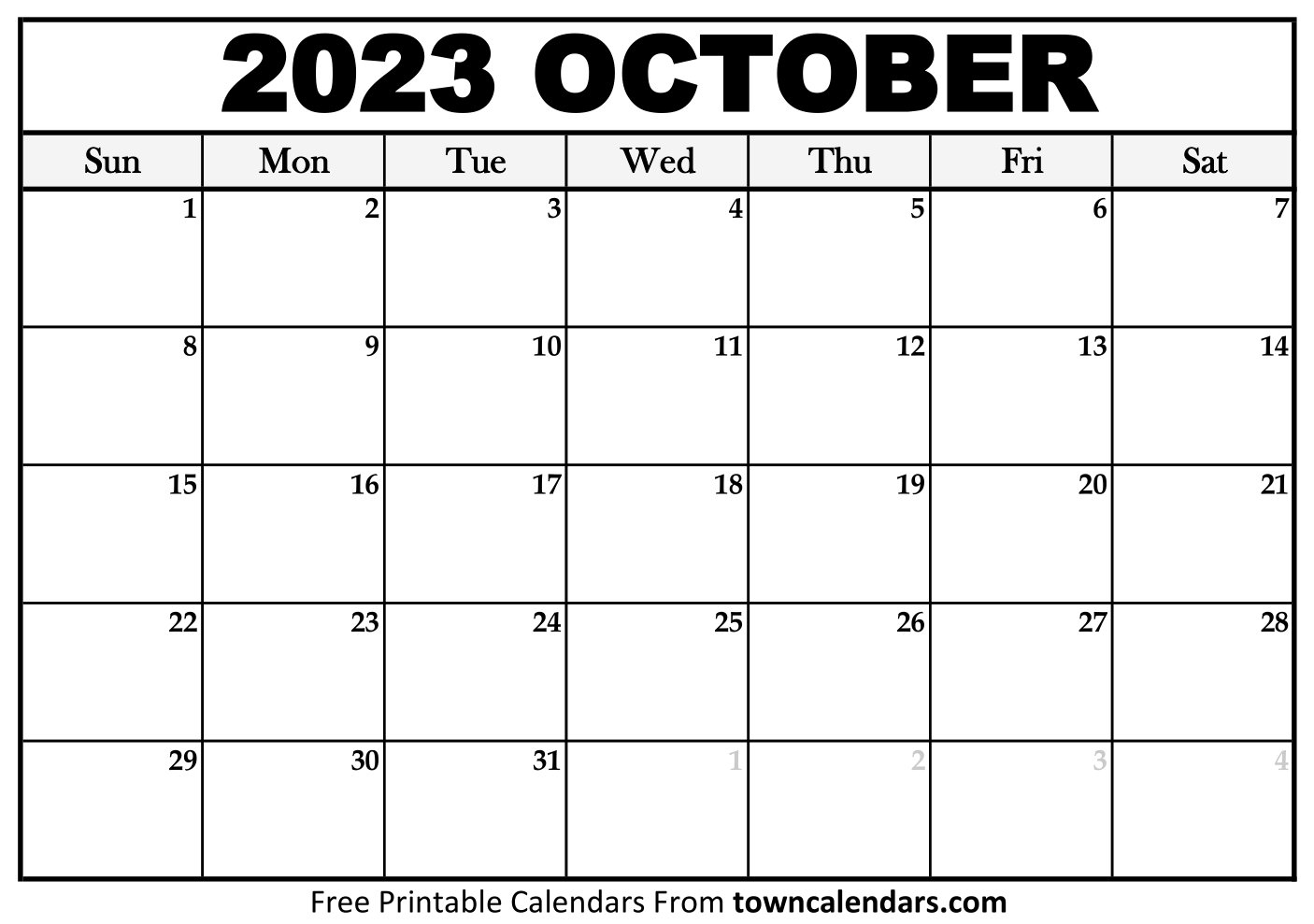 Printable October 2023 Calendar - towncalendars.com