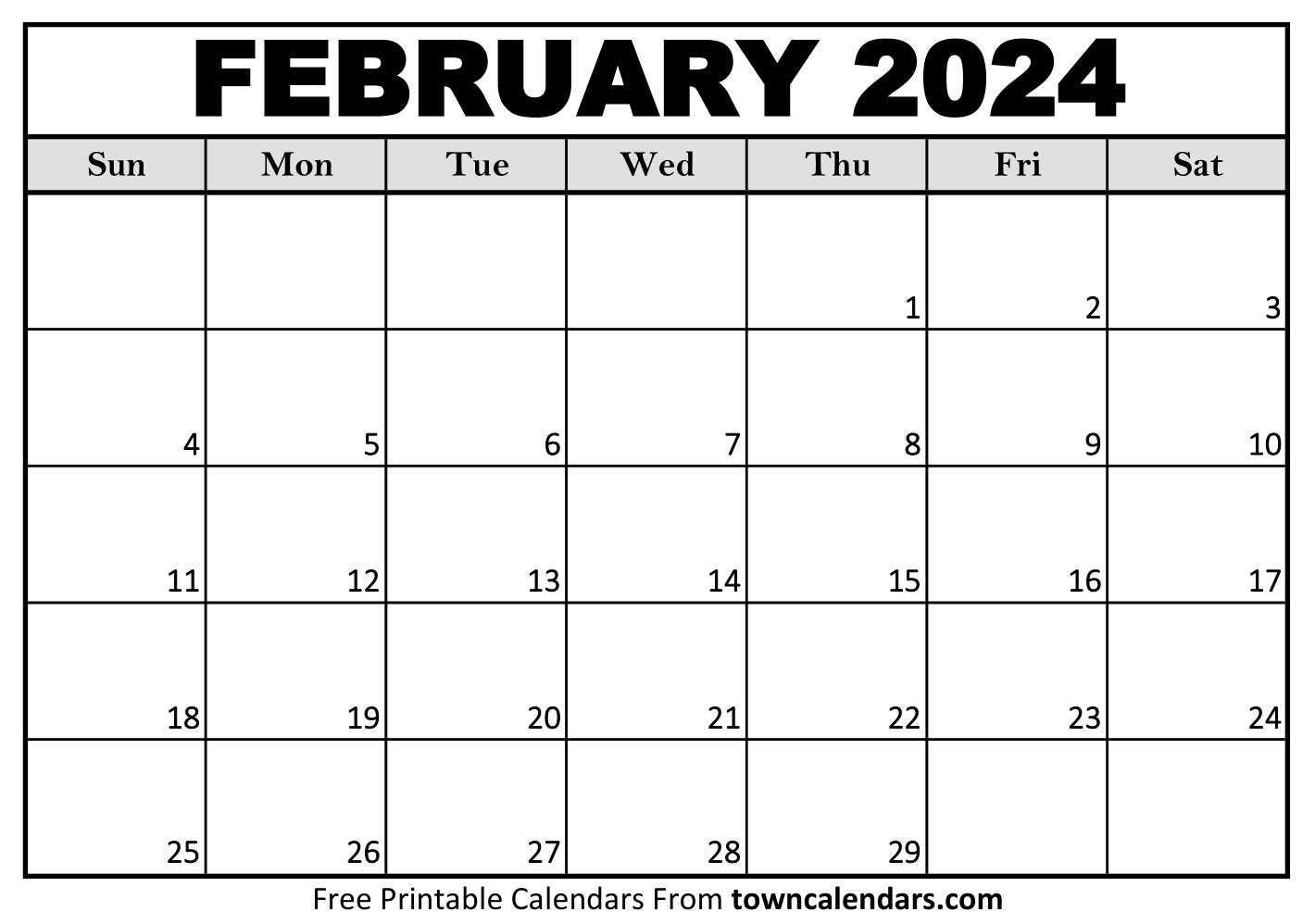 Printable February 2024 Calendar Towncalendars