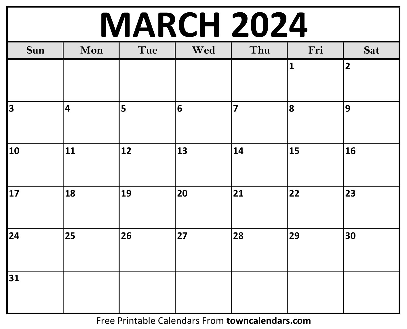 Blank March 2024 Calendar